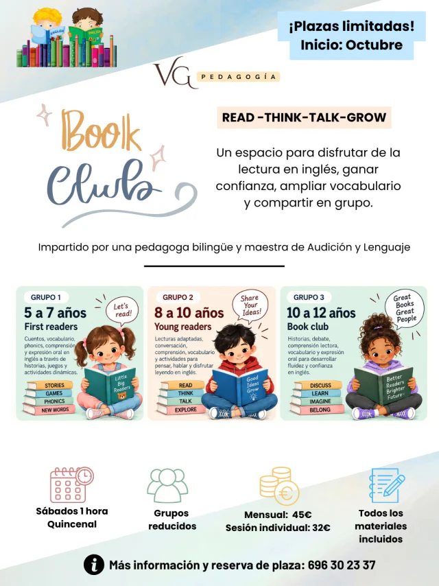 Cartel del Book Club en inglés: read, think, talk, grow