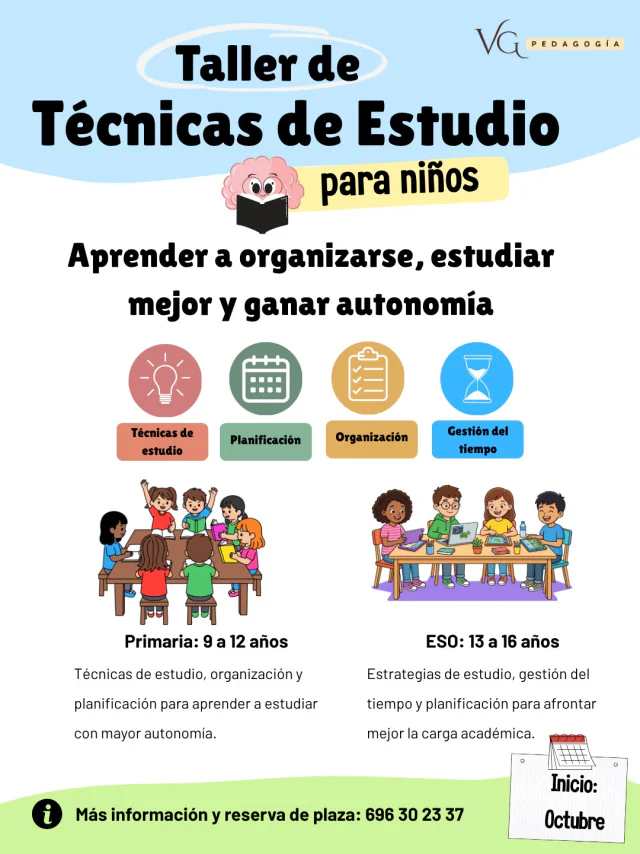 Cartel del taller de técnicas de estudio: organización, planificación y gestión del tiempo