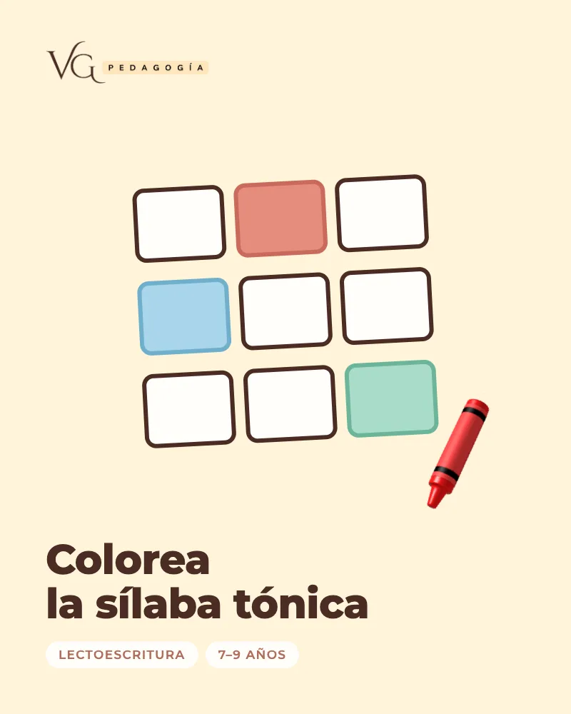 Portada de «Colorea la sílaba tónica», recurso en PDF de VG Pedagogía