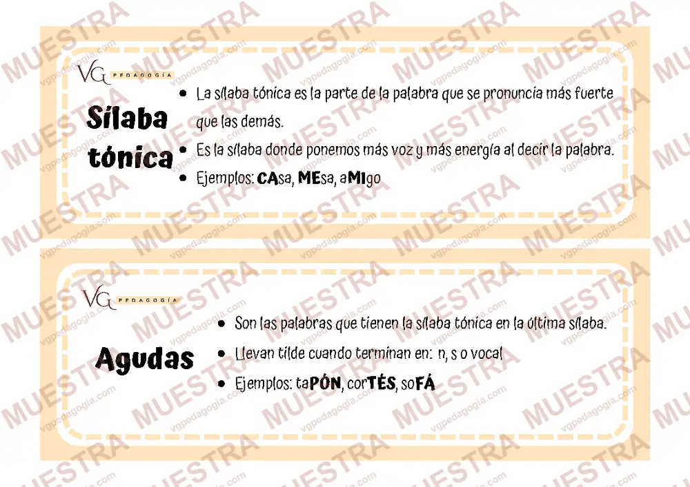Página de muestra de «Llavero normas de acentuación», con marca de agua