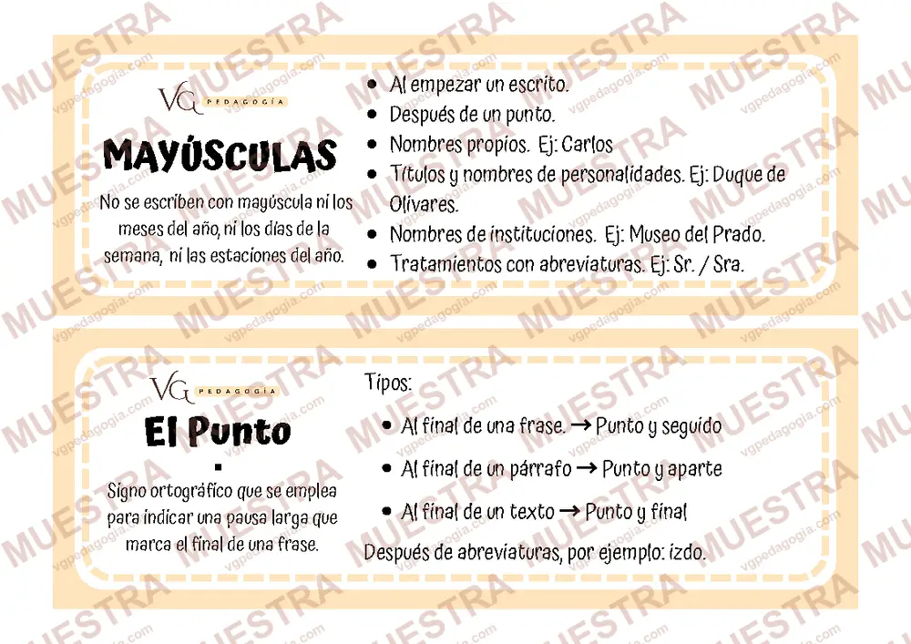 Página de muestra de «Llavero signos de puntuación y mayúsculas», con marca de agua