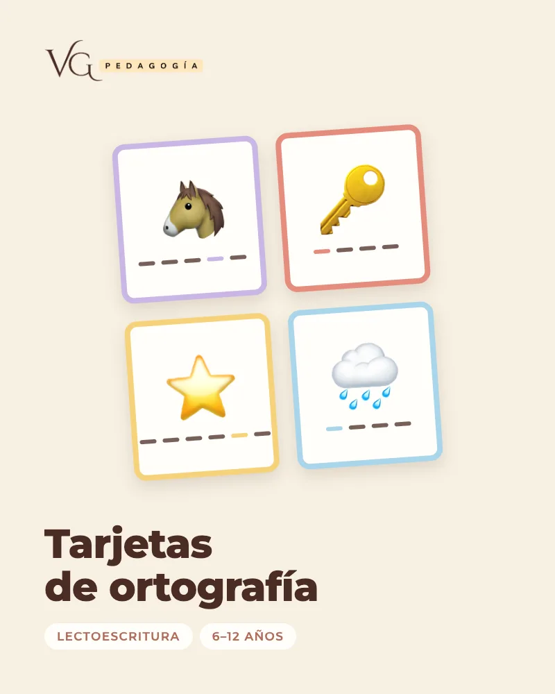 Portada de «Tarjetas de ortografía», recurso en PDF de VG Pedagogía